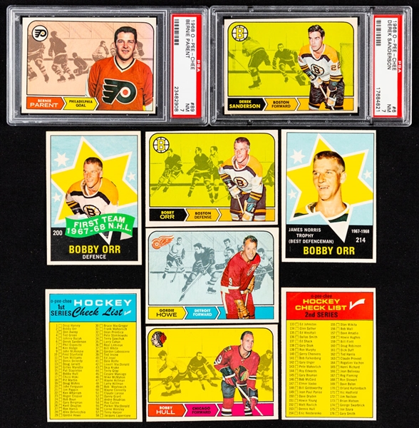 1968-69 O-Pee-Chee Hockey Complete 216-Card Mid-Grade Set Including PSA-Graded Cards #89 HOFer Bernie Parent Rookie (PSA 7) and #6 Derek Sanderson (PSA 7)