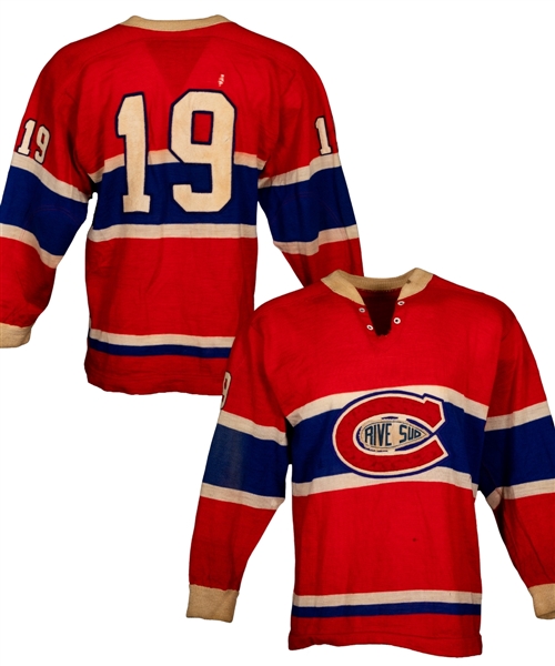 Circa Mid-to-Late-1950s Montreal Canadiens-Style #19 Worn Wool Jersey