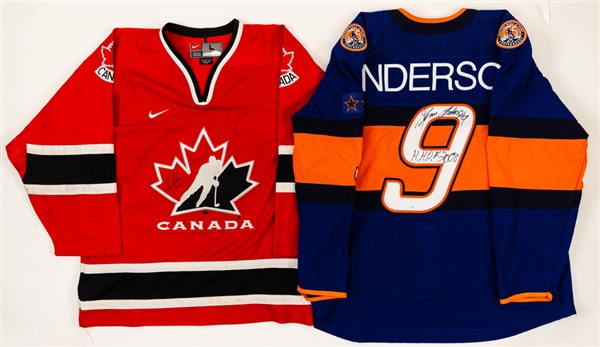 Eric Lindros Signed Team Canada Jersey (JSA COA) and Glenn Anderson Signed 2018 Team Fuhr Hockey Hall of Fame Legends Classic Game-Worn Jersey (JSA COA)