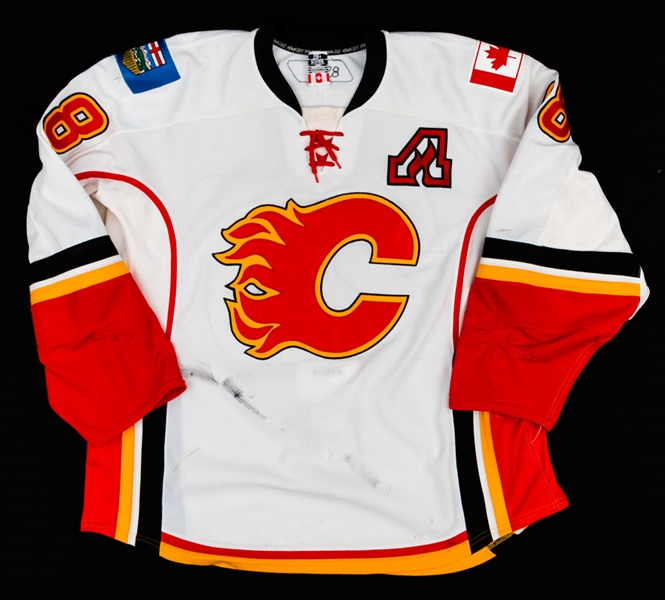 Robyn Regehr’s 2008-09 Calgary Flames Game-Worn Alternate Captain’s Jersey with Team LOA – Team Repairs! – Photo-Matched!