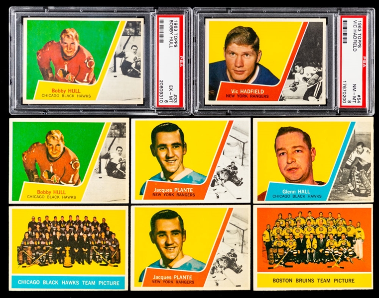 1963-64 Topps Hockey Complete 66-Card Set with PSA-Graded Cards (2) Including #33 Bobby Hull (EX-MT 6) Plus Extra #33 Bobby Hull Card