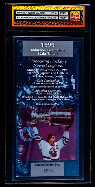 November 22nd 1999 Wayne Gretzky Hockey Hall of Fame Induction Celebration Gala Ticket  - iCert Certified
