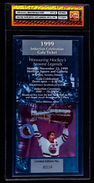 November 22nd 1999 Wayne Gretzky Hockey Hall of Fame Induction Celebration Gala Ticket  - iCert Certified