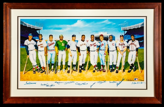500 Home Run Club Framed Autographed Lithograph Signed by 11 Hall of Famers Including Mantle, Williams, Aaron, Mays and Banks with JSA LOA (45 1/2" x 29")