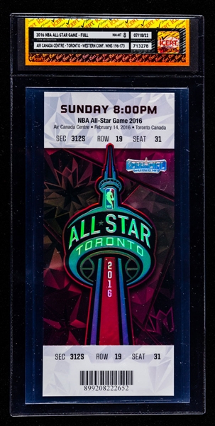 February 14th 2016 NBA All-Star Game Full Ticket - Kobe Bryant 18th and Final NBA All-Star Game Appearance  - iCert Certified