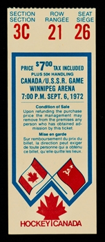 1972 Canada-Russia Series Game 3 Ticket Stub from Winnipeg Arena (Blue Variation)