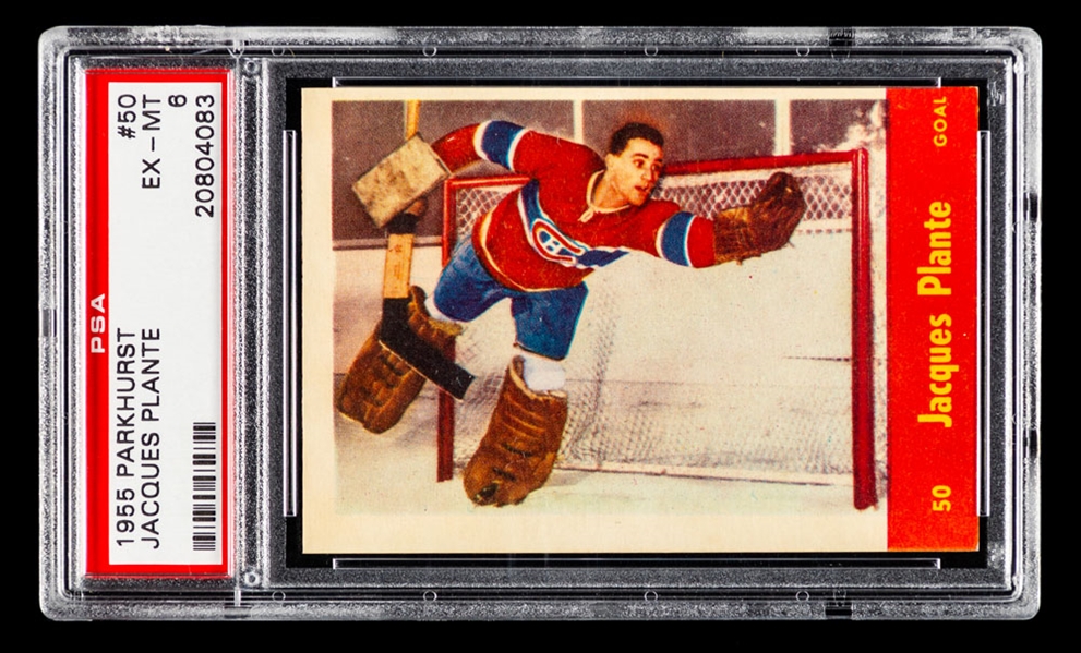 1955-56 Parkhurst Hockey Card #50 HOFer Jacques Plante Rookie - Graded PSA 6