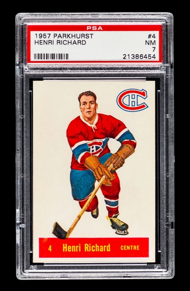 1957-58 Parkhurst Hockey Card #4 HOFer Henri Richard Rookie - Graded PSA 7