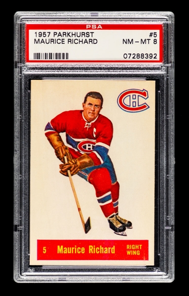 1957-58 Parkhurst Hockey Card #5 HOFer Maurice Richard - Graded PSA 8