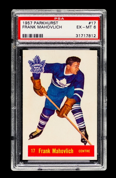 1957-58 Parkhurst Hockey Card #17 HOFer Frank Mahovlich Rookie - Graded PSA 6