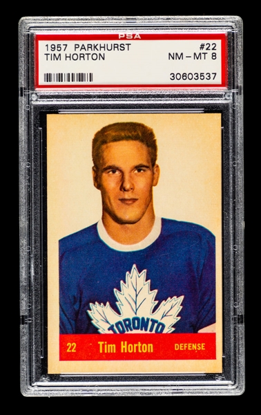 1957-58 Parkhurst Hockey Card #22 HOFer Tim Horton - Graded PSA 8