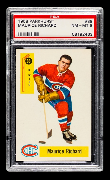 1958-59 Parkhurst Hockey Card #38 HOFer Maurice Richard - Graded PSA 8