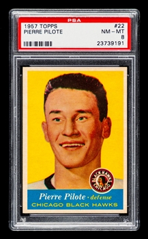 1957-58 Topps Hockey Card #22 HOFer Pierre Pilote Rookie - Graded PSA 8