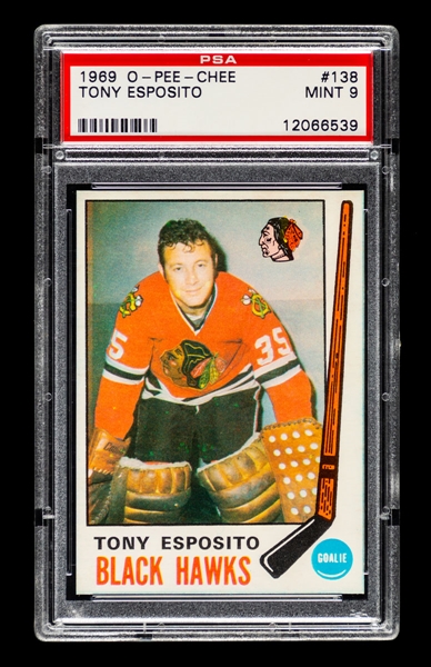 1969-70 O-Pee-Chee Hockey Card #138 HOFer Tony Esposito Rookie - Graded PSA 9