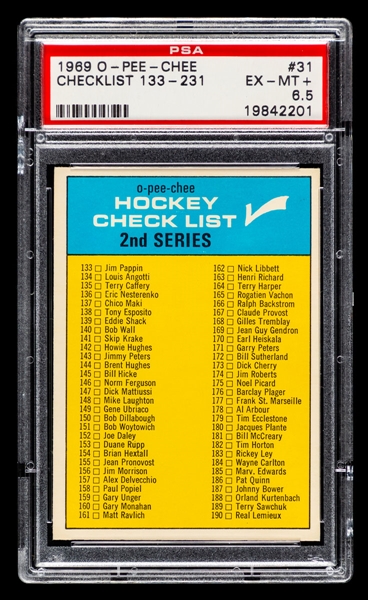 TO DO 1969-70 O-Pee-Chee Hockey Card #31 Checklist 133-261 - Graded PSA 6.5