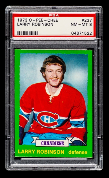 1973-74 O-Pee-Chee Hockey Card #237 HOFer Larry Robinson Rookie - Graded PSA 8