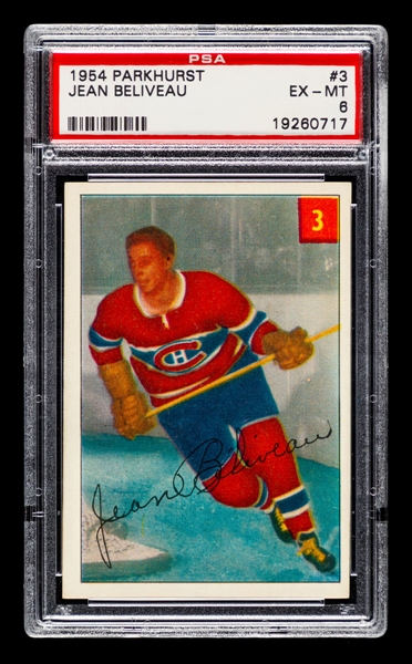 1954-55 Parkhurst Hockey Card #3 HOFer Jean Beliveau - Graded PSA 6