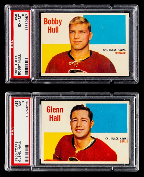 1960-61 Topps Hockey Card #58 HOFer Bobby Hull (Graded PSA 6) and #25 HOFer Glenn Hall (Graded PSA 7) 