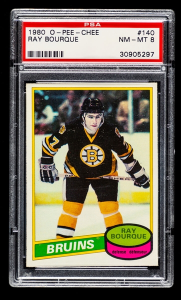 1980-81 O-Pee-Chee Hockey Card #140 HOFer Ray Bourque Rookie - Graded PSA 8