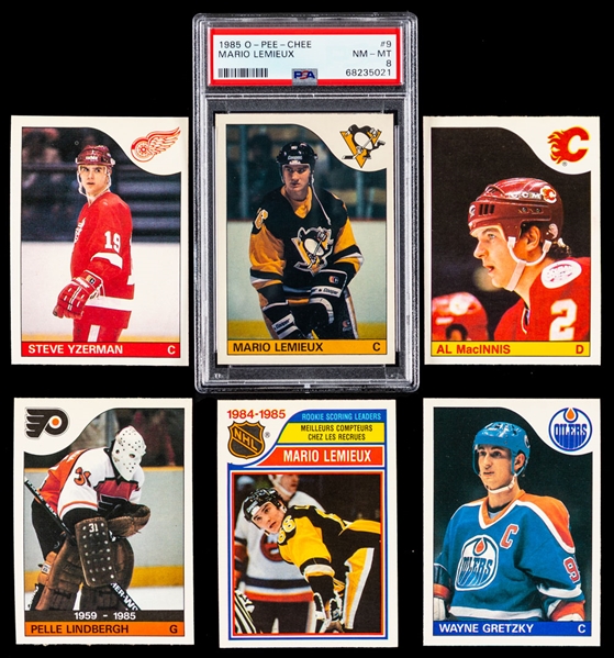 1985-86 O-Pee-Chee Hockey Complete 264-Card Set Including #9 HOFer Mario Lemieux Rookie (Graded PSA 8)