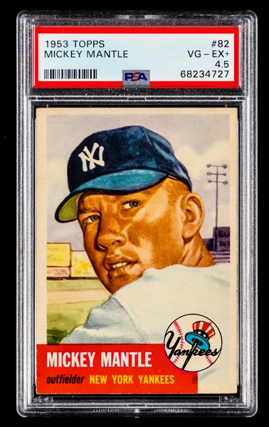 1953 Topps Baseball Card #82 HOFer Mickey Mantle - Graded PSA 4.5
