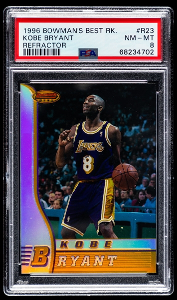 1996-97 Bowmans Best Refractor Basketball Card #R23 Kobe Bryant Rookie - Graded PSA 8