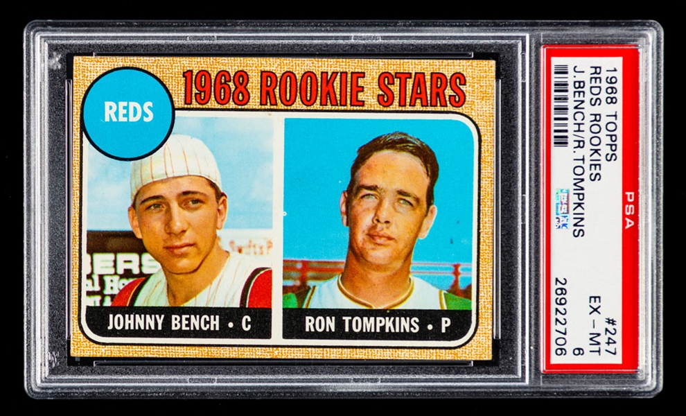 1968 Topps Baseball Card #247 Reds Rookie Stars / HOFer Johnny Bench Rookie - Graded PSA 6