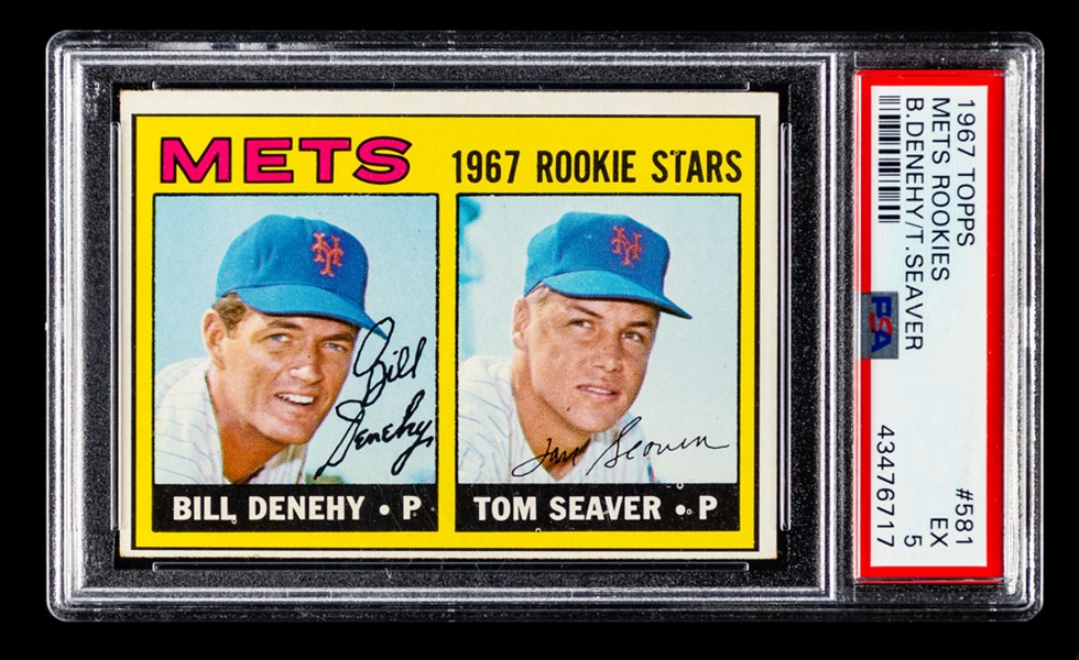 1967 Topps Baseball Card #581 Mets Rookie Stars / HOFer Tom Seaver Rookie - Graded PSA 5