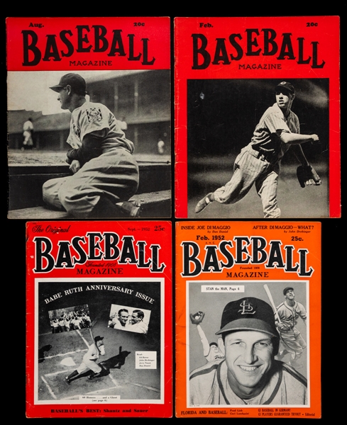 "Baseball Magazine" 1930s to 1950s Collection of 53 including Covers with Ruth, Gehrig, DiMaggio and Others 