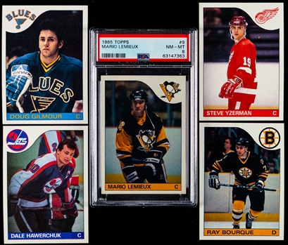1985-86 Topps Hockey Near Complete Card Set (150/165) Including #9 HOFer Mario Lemieux Rookie Card (Graded PSA 8)