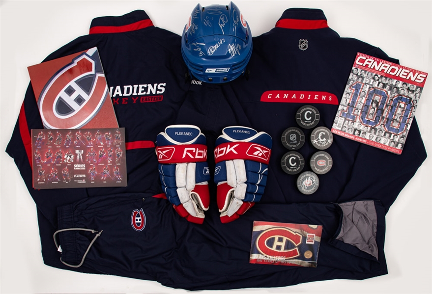 Montreal Canadiens Collection Including Plekanecs Game-Used Gloves, Training Suit, Jacket, Game Pucks and Autographs from Former NHL Strength and Conditioning Coach with His Signed LOA 
