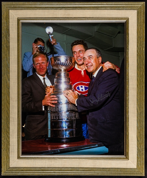 Deceased HOFer Jean Beliveau Signed Montreal Canadiens Framed Photos (2)