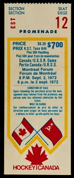1972 Canada-Russia Series Game 1 Ticket Stub from Montreal Forum