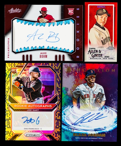 2019 to 2022 Panini and Topps Baseball Cards (9) Including 2020 Topps Chrome Allen & Ginter Mini Red Refractor Baseball Card #32 Ichiro Suzuki (5/5)