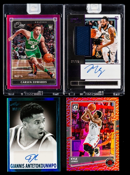 2019-2022 Panini and Leaf Basketball Cards (11) Incl. 2021-22 Leaf Memories 1960 Signatures Signed Card #BW-GA1 Giannis Antetokounmpo (20/99) and 2019-20 Panini One and One #JA-MCL Mike Conley (32/35)