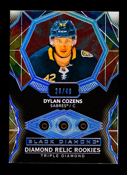 2020-21 Upper Deck Black Diamond Diamond Relic Rookies Triple Diamond Hockey Card #BDR-DC Dylan Cozens (26/49)