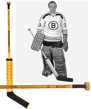Gerry Cheevers Late-1960s Early-1970s Boston Bruins Signed Northland Game-Used Stick with LOA