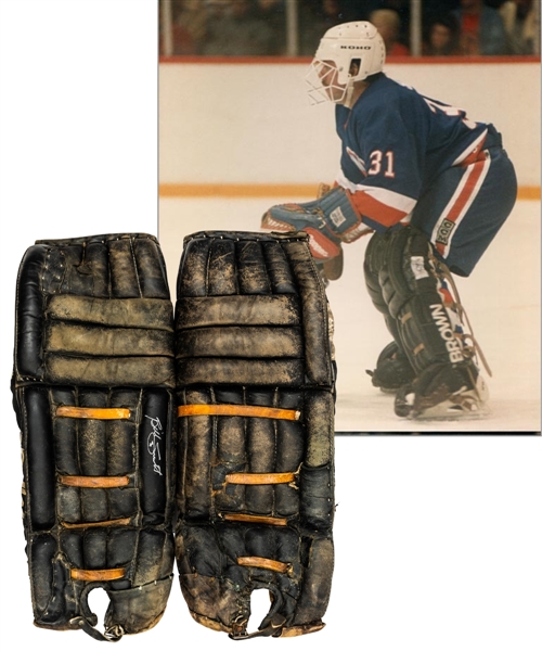 Billy Smiths 1988 New York Islanders Game-Worn Goalie Pads – Photo-matched!