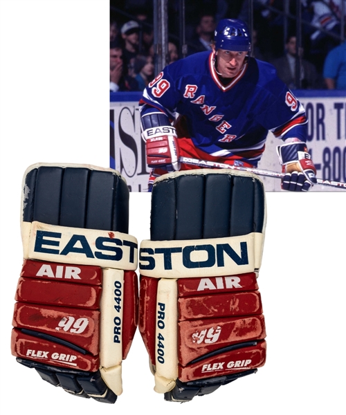 Wayne Gretzkys 1996-97 New York Rangers Game-Worn Easton Air Gloves with Letter of Provenance