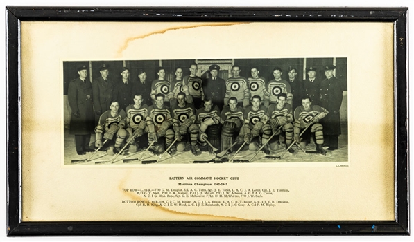 RCAF Air Command Hockey Club 1942-43 Maritime Champions Framed Team Photo Featuring HOFer Bobby Bauer Plus Bobby Bauer Vintage-Signed Photos (2)