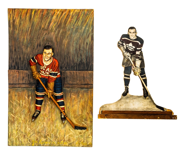 Joe Evans Early-1950s Victoria Cougars Folk Art Wood Carving, Circa 1940s Halifax Canadians Stand-Up Photo Display and Circa 1950s CCM Professional Game-Used Skates