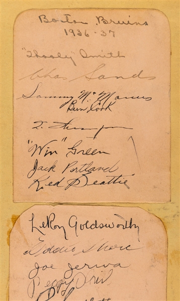 Boston Bruins 1936-37 Team-Signed Sheets (2) by 12 Including Deceased HOFers Hooley Smith, Bun Cook, Tiny Thompson and Eddie Shore.