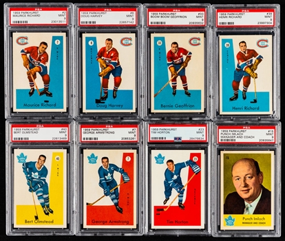 1959-60 Parkhurst Hockey PSA-Graded Complete 50-Card Set - All Cards Graded PSA NM-MT 8 or Better Including 22 Cards Graded MINT 9!