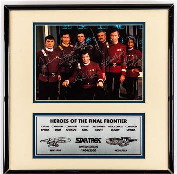 Star Trek Cast Multi-Signed Framed Photo by 7 Including Nimoy, Takei, Shatner, Kelley & Nichols with JSA LOA (16 ¼” x 16 ¼”)