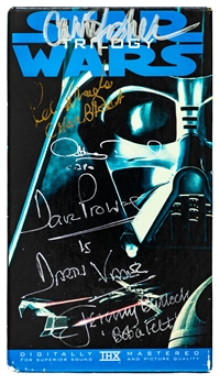 Star Wars Cast Multi-Signed VHS Trilogy Box by 9 Including Carrie Fisher, Jeremy Bulloch, David Prowse, Kenny Baker and Anthony Daniels with JSA LOA