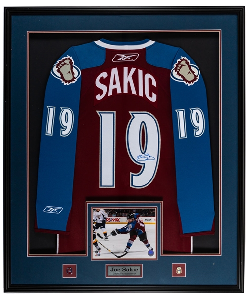 Joe Sakic Signed Colorado Avalanche Jersey Framed Display with JSA LOA (37 ½” x 44 ½”)