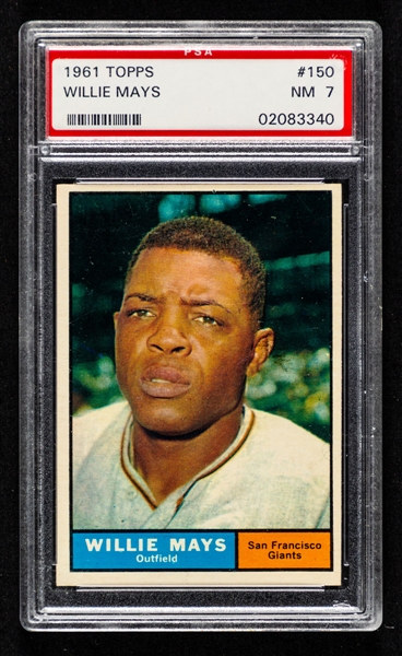 1961 Topps Baseball Card #150 HOFer Willie Mays - Graded PSA 7