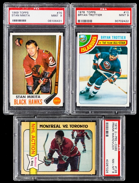 Vintage and Modern Hockey Cards (6) Including 1969-70 Topps Hockey Card #76 HOFer Stan Mikita (Graded PSA 9)