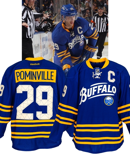 Jason Pominvilles 2011-12 Buffalo Sabres "40-year Anniversary" Game-Worn Captains Third Jersey