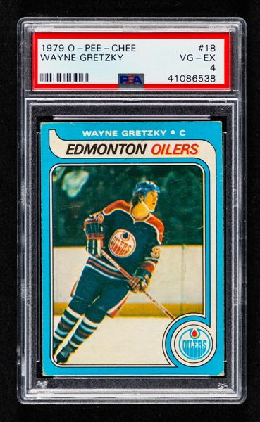 1979-80 O-Pee-Chee Hockey Card #18 HOFer Wayne Gretzky Rookie - Graded PSA 4